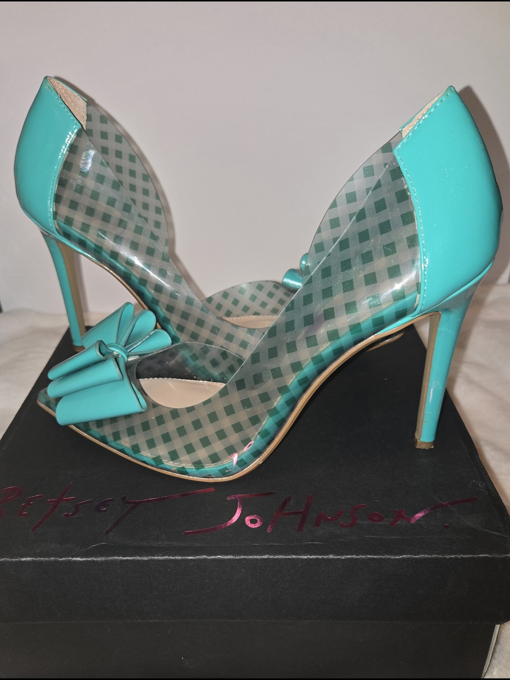Betsey Johnson Teal Bow Pointed-Toe D'Orsay Pumps